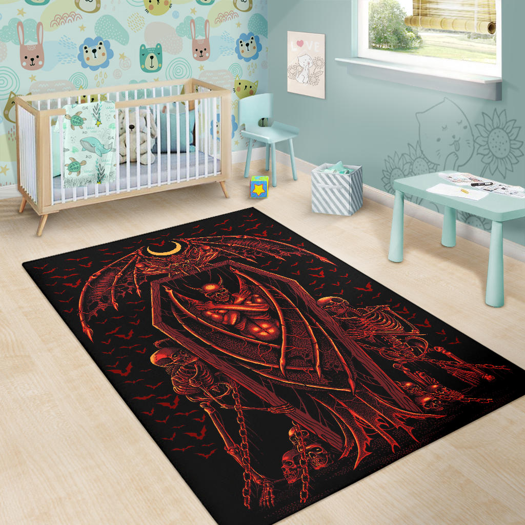 Skull Skeleton Chain Wicked Bat Shroud Area Rug Blood Red