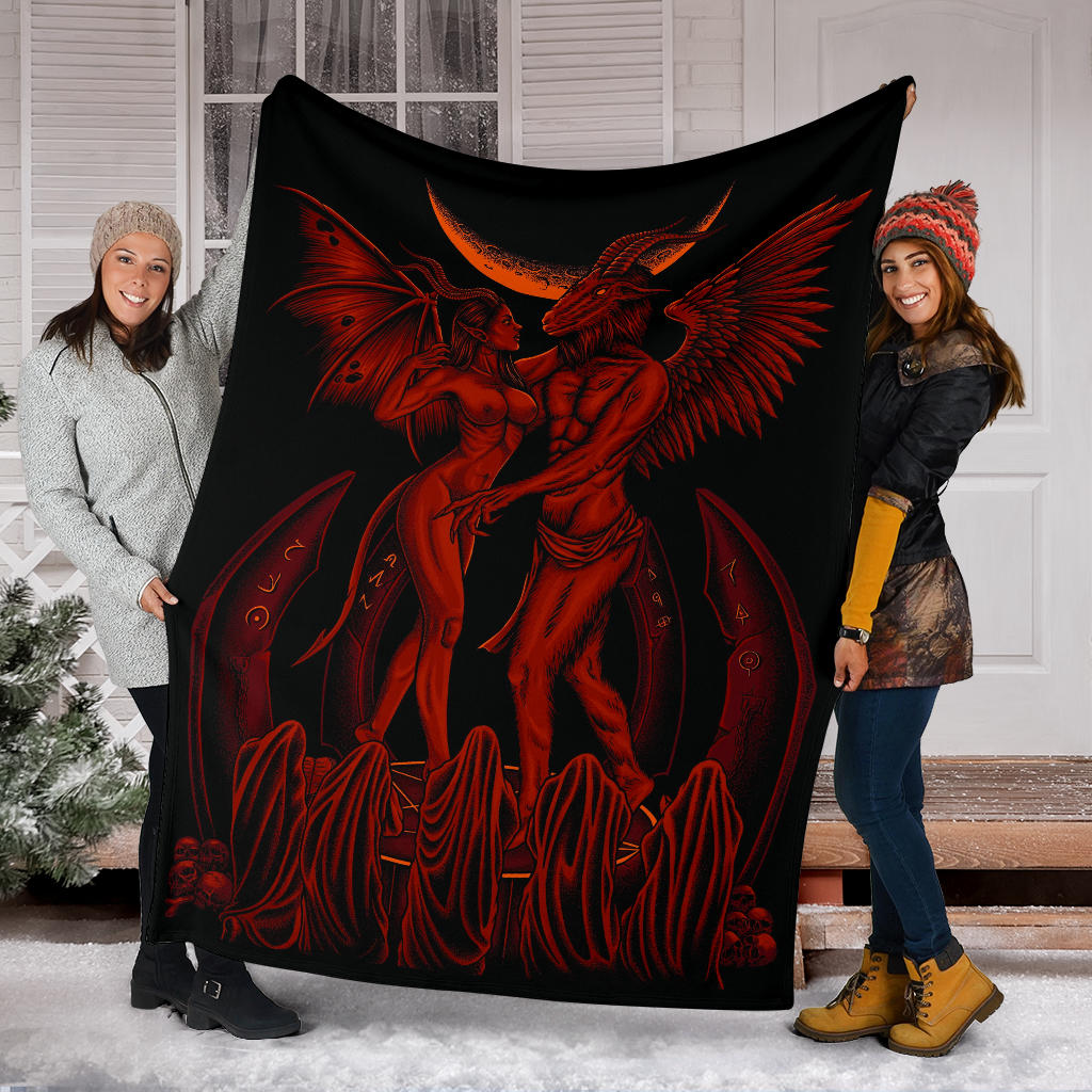 Skull Satanic Pentagram Baphomet Erotic Demon Shrine Blanket Blood Red Hell