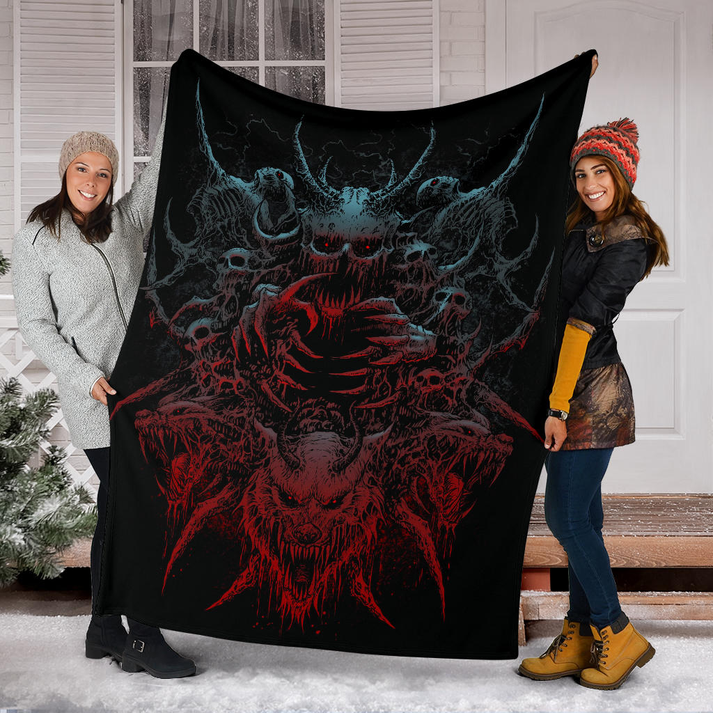 Skull Demon Wolf Blanket Color Version