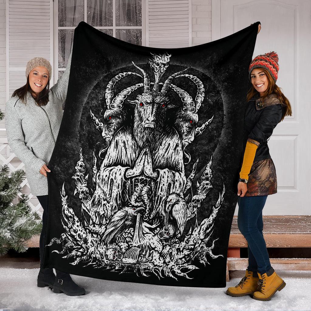 Skull Skeleton Satanic Goat  Zombie Crow Feast Blanket