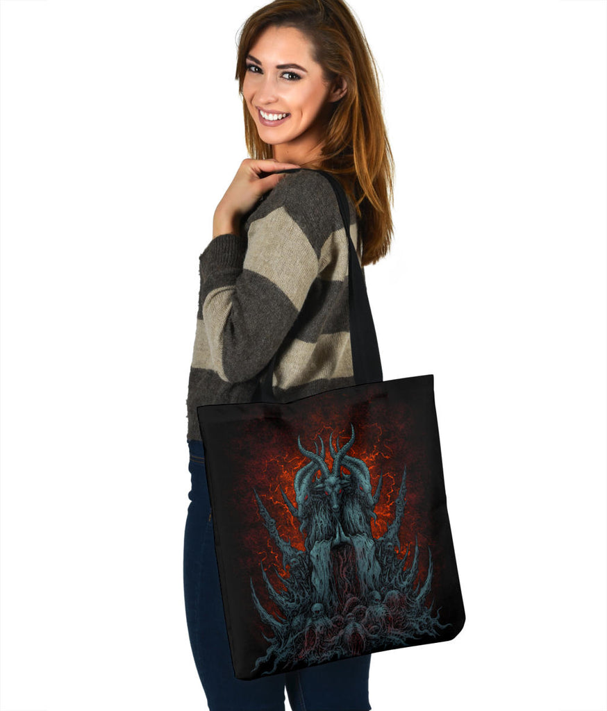 Skull Satanic Goat Color Flame Background Large Tote Bag