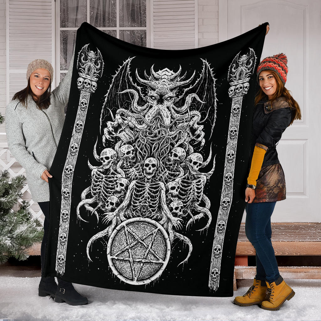 Skull Skeleton Satanic Pentagram Demon Octopus Shrine Blanket