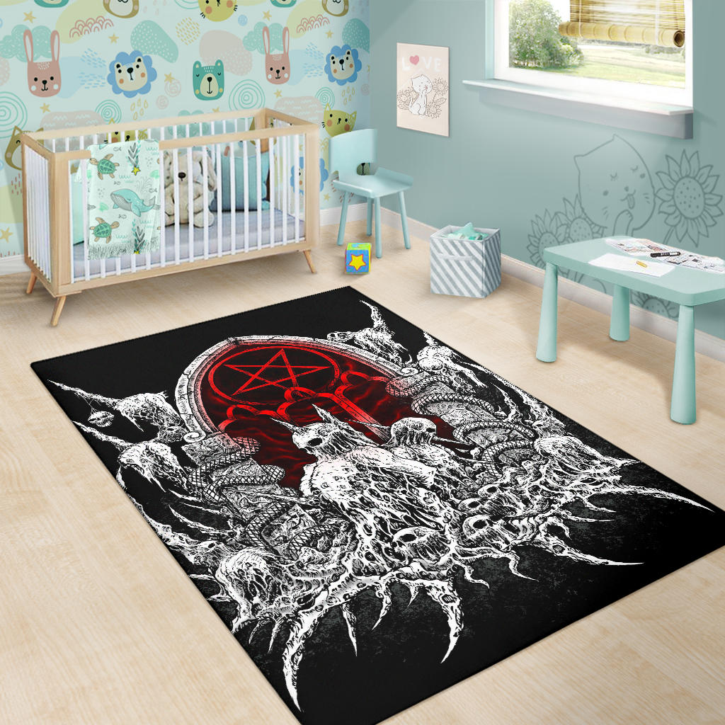 Skull Satanic Pentagram Shrine New Red Area Rug