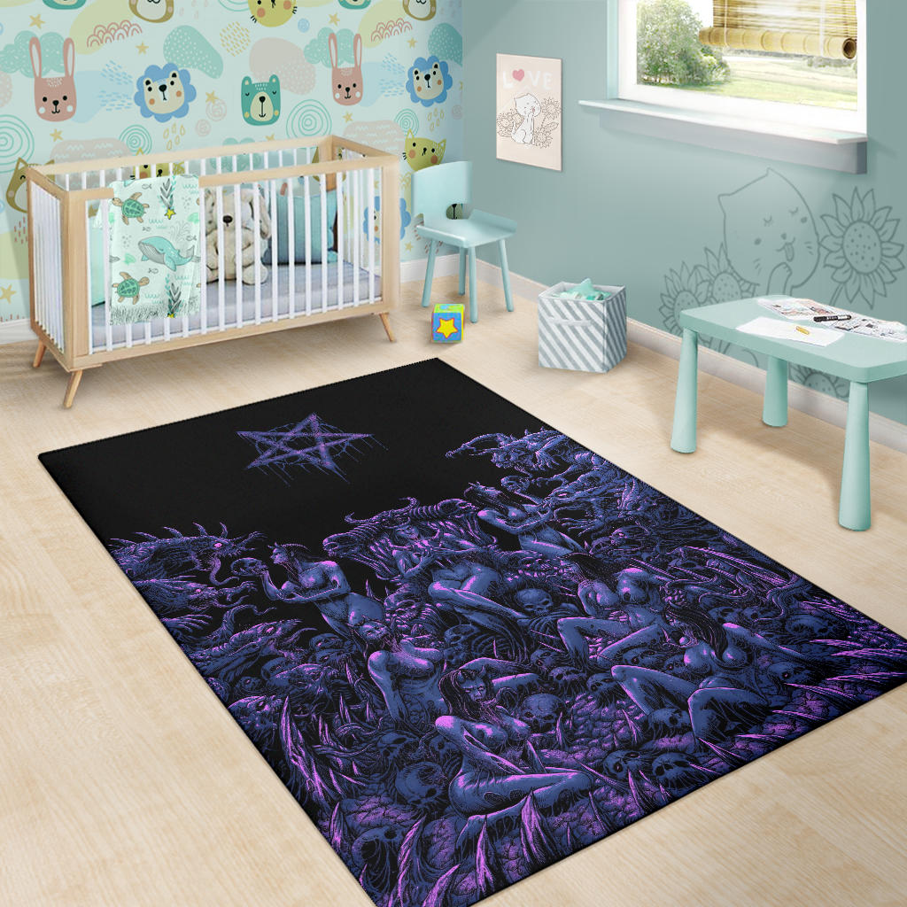 Skull Demon Satanic Pentagram Nymphomania Witch Throne Area Rug Sexy Blue Pink