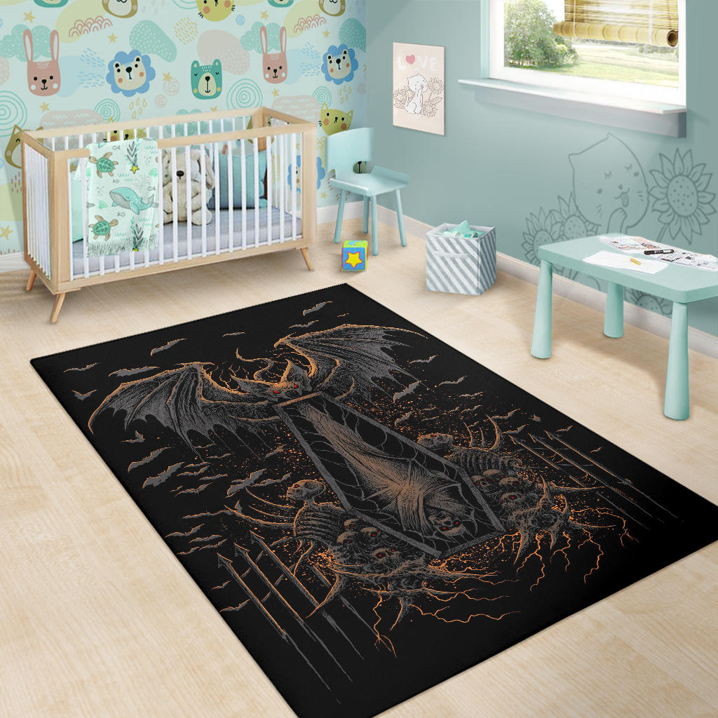 Skull Batwing Skeleton Coffin Shroud Area Rug Awesome Dark Version Red Eye