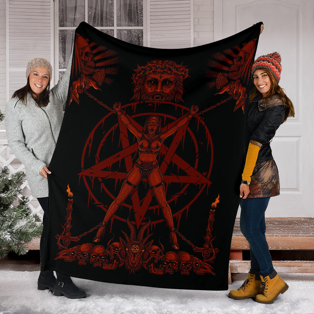 Skull Satanic Pentagram Demon Chained To Sin And Lovin It Part 2 -Blanket Erotic Blood Red Hellfire
