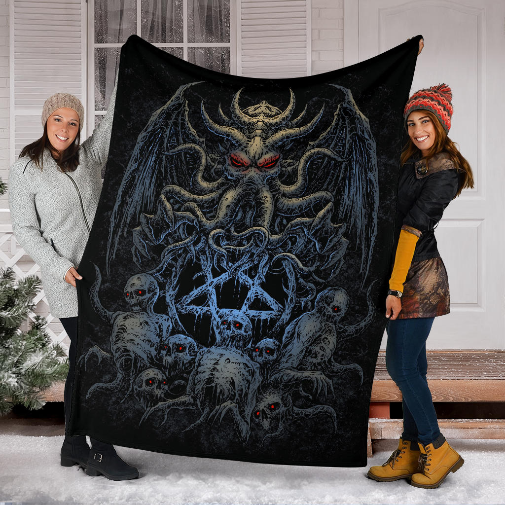 Skull Skeleton Demon Octopus Satanic Pentagram Blanket Night Blue Version