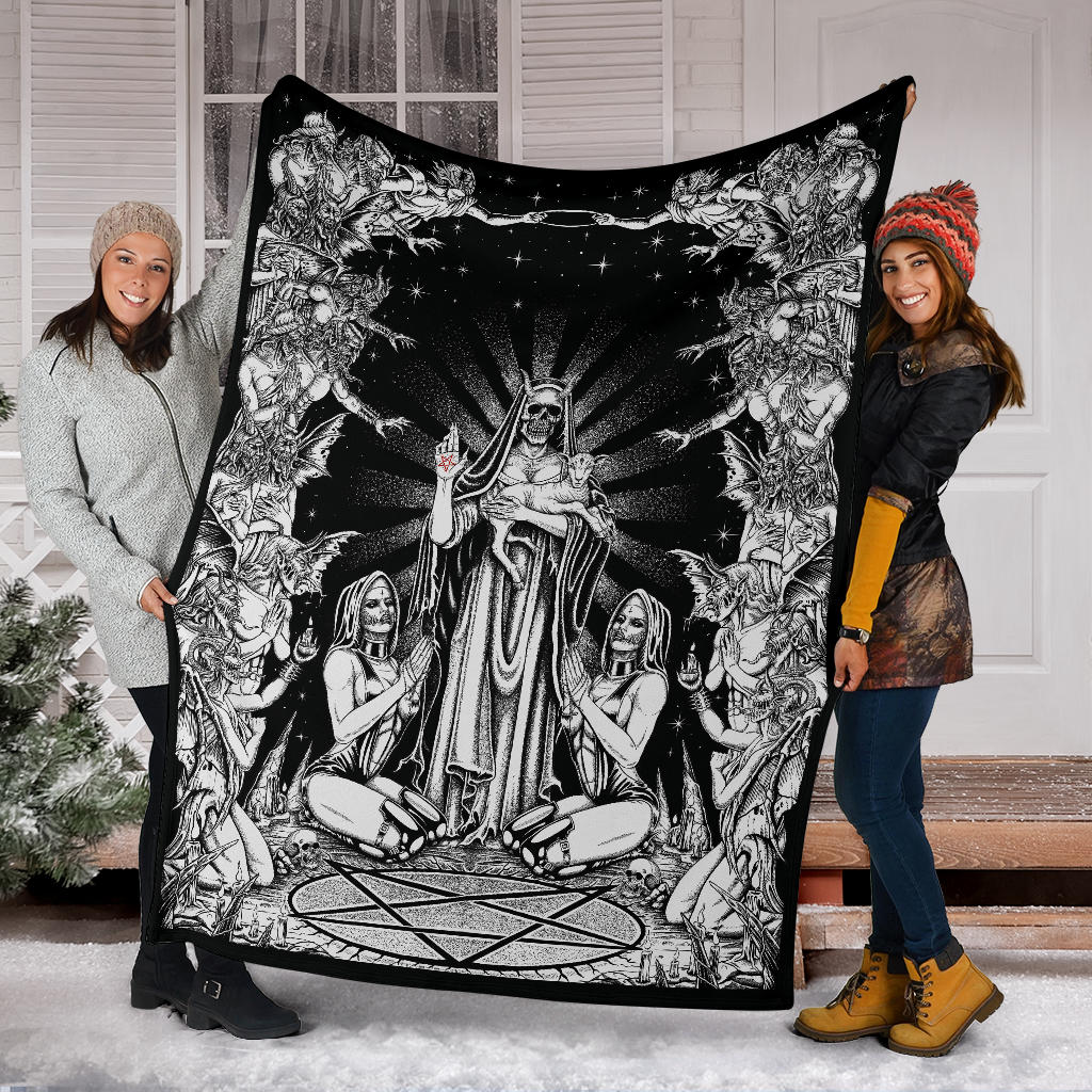 Satanic Pentagram Palm Demon Nun Blanket Demon Bombardment Black And White