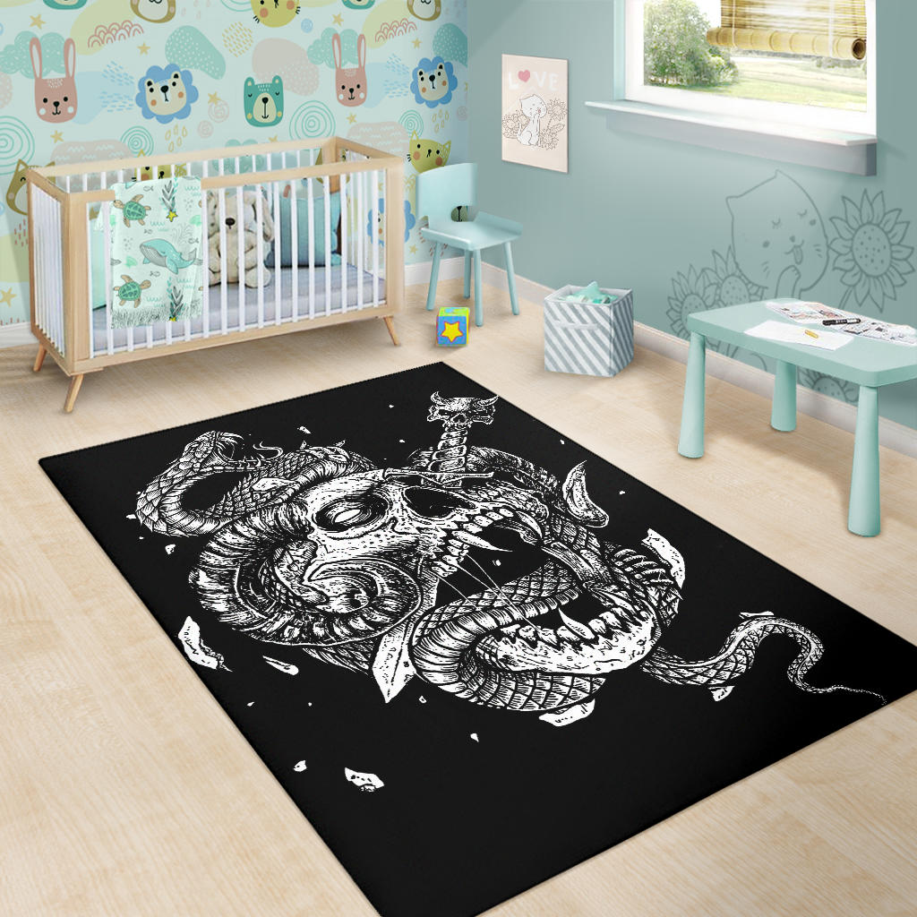 Skull Exploding Demon Dagger Serpent Area Rug