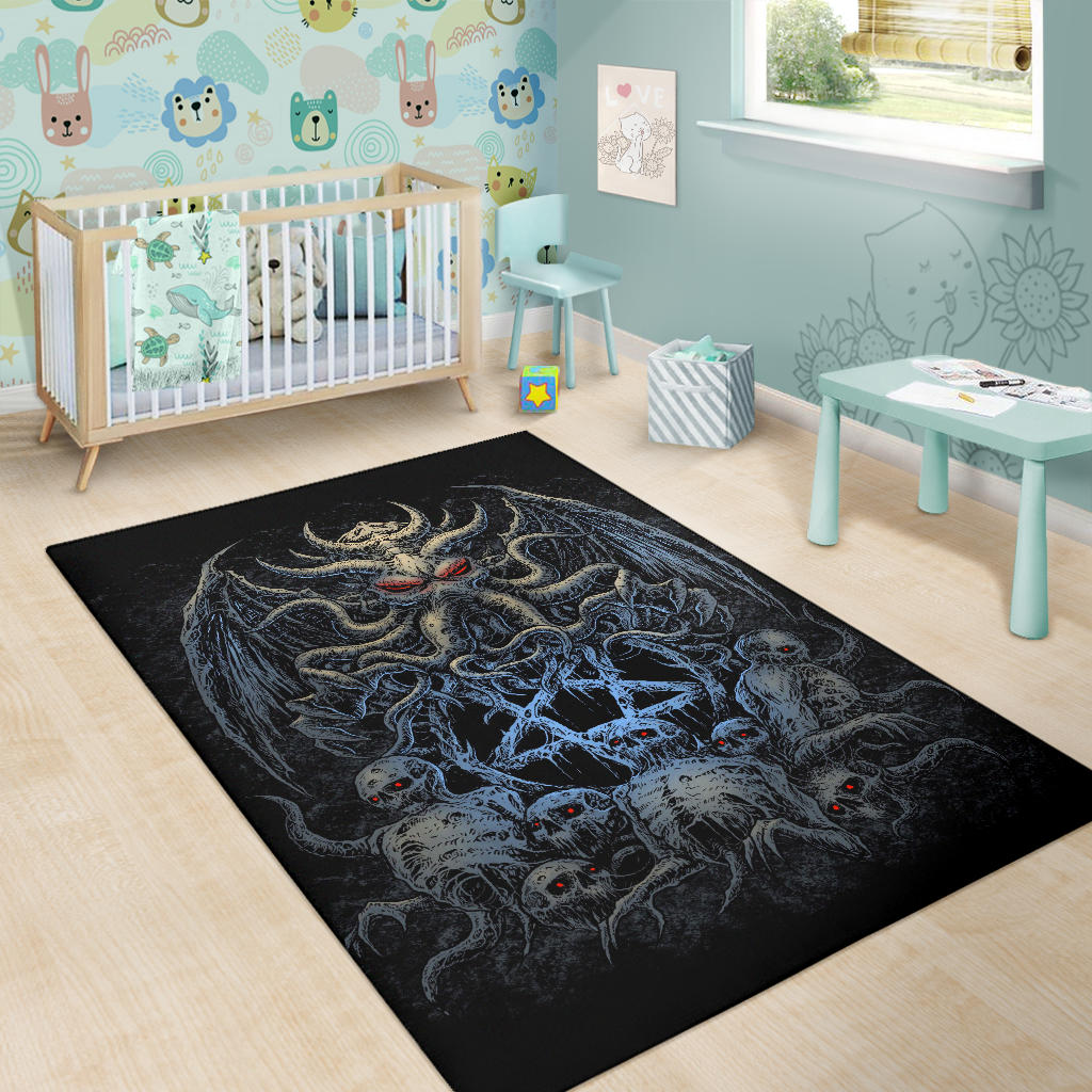 Skull Skeleton Demon Octopus Satanic Pentagram Area Rug Night Blue Version