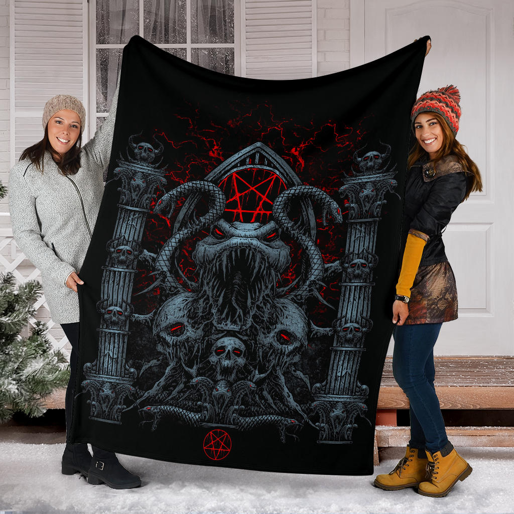 Skull Satanic Pentagram Serpent Gate Blanket Color Version