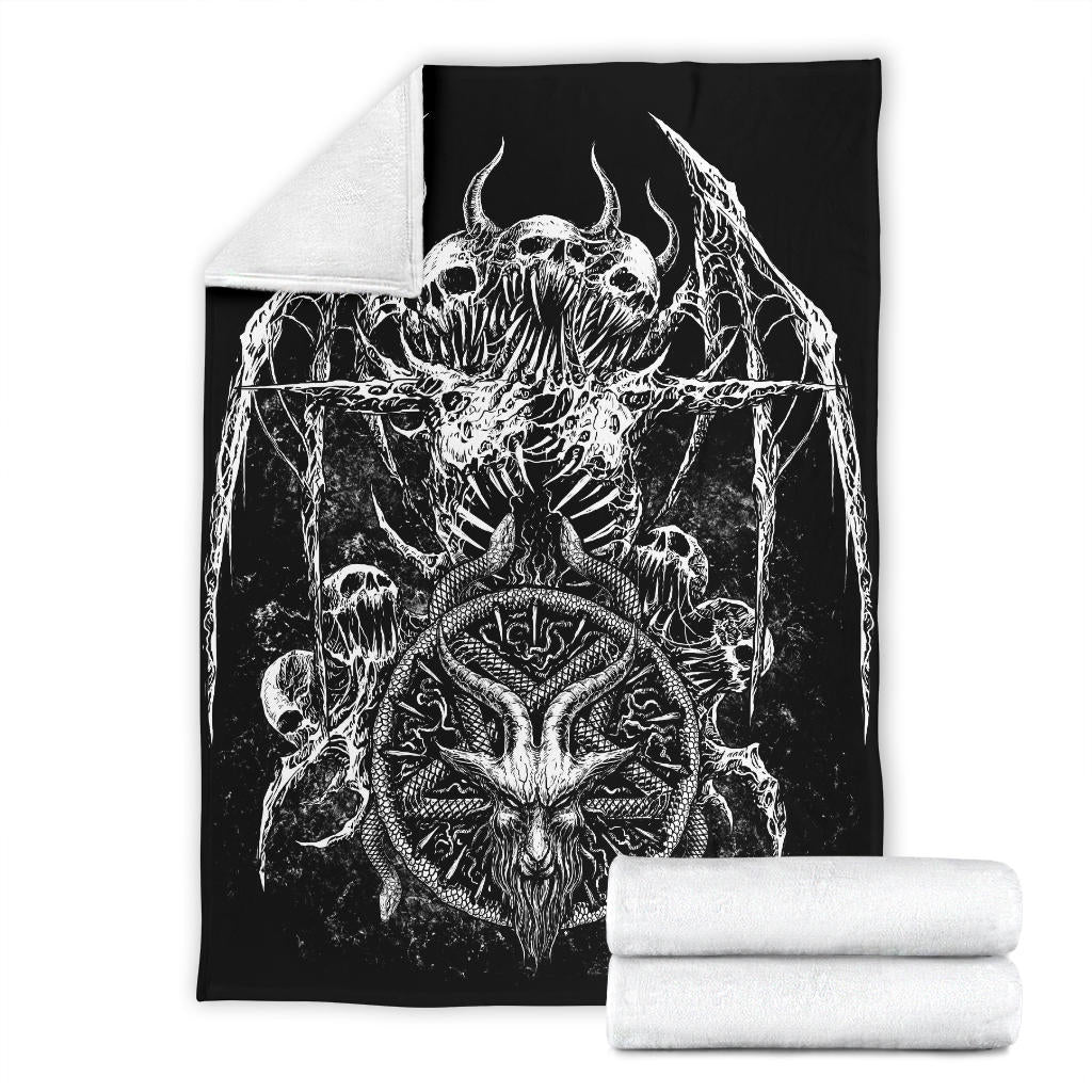 Skull Satanic Goat Satanic Pentagram Serpent Blanket Black And White