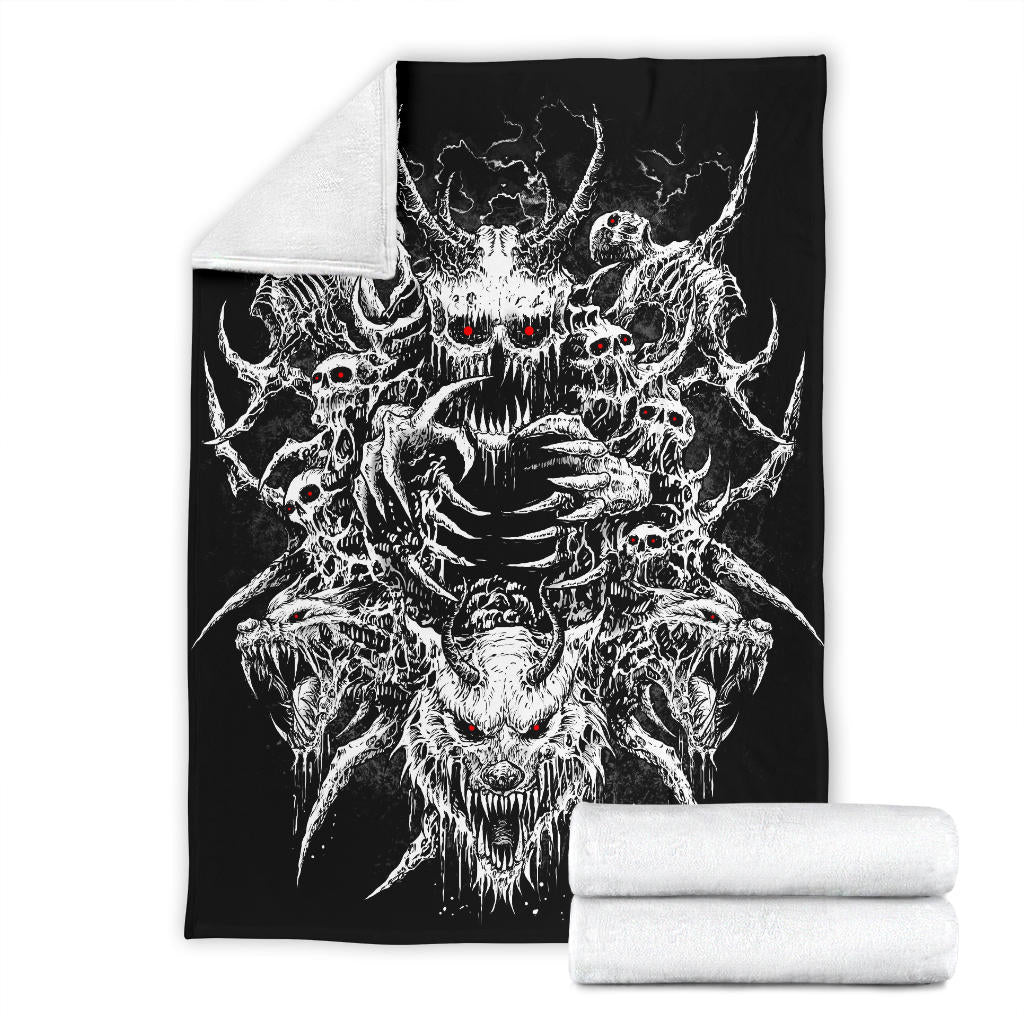Skull Demon Wolf Black And white Red Eye Version