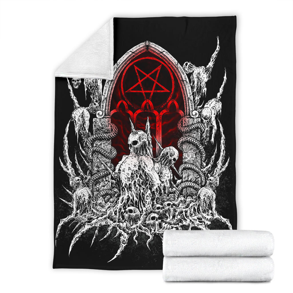 Skull Satanic Pentagram Shrine New Red With White Blanket