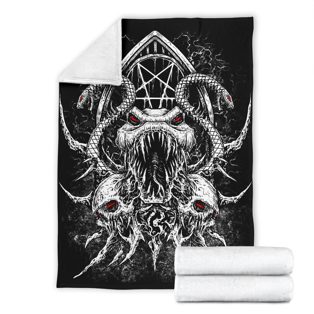 Skull Satanic Pentagram Demon Serpent Blanket Black And White Red Eye