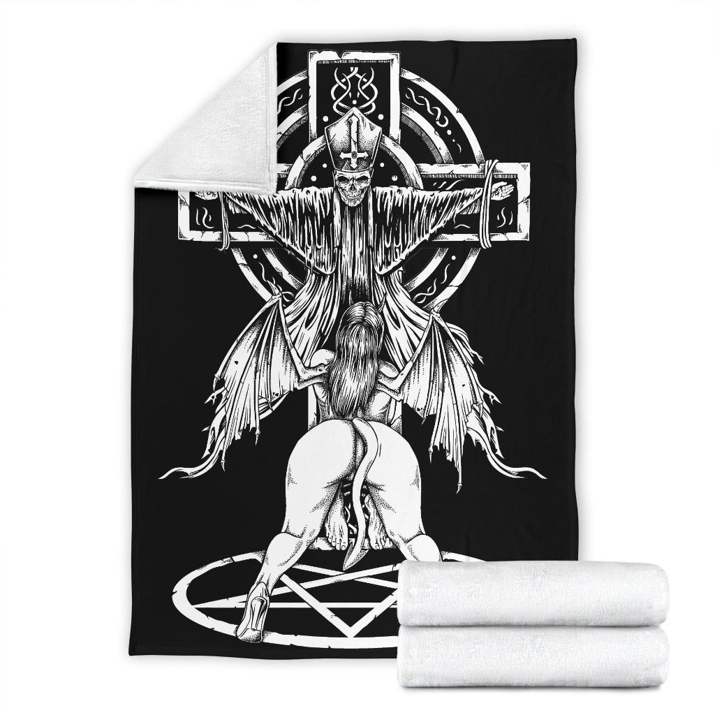 Skull Satanic Pentagram Demon Priest Crucified Blanket