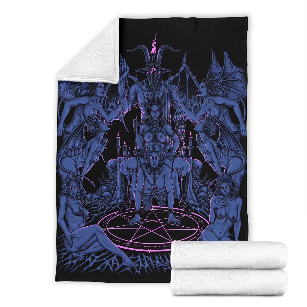 Skull Satanic Pentagram Batwing Demon Baphomet Savior Head Flesh Party Blanket Sexy Blue Pink