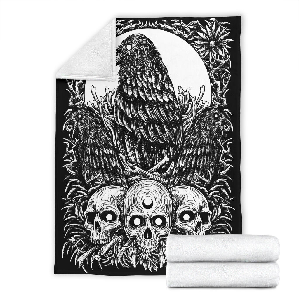 Skull Goth Occult Crow Eye New Dark Bright White Blanket