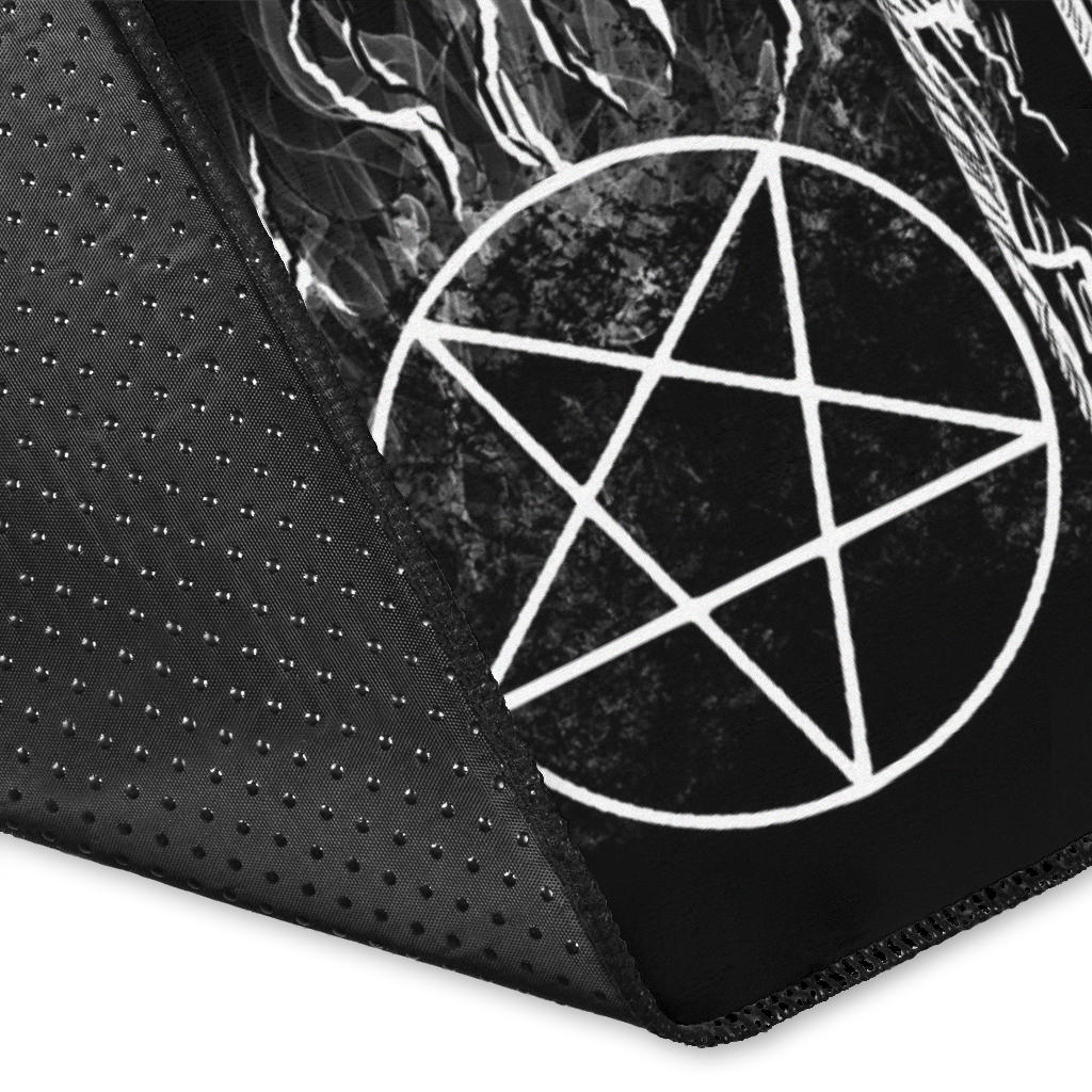 Skull Demon Satanic Pentagram Church Area Rug Black And White