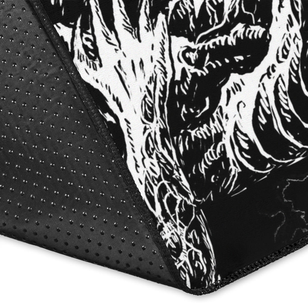 Skull Skeleton Satanic Bat Wing Demon God Area Rug Black And White