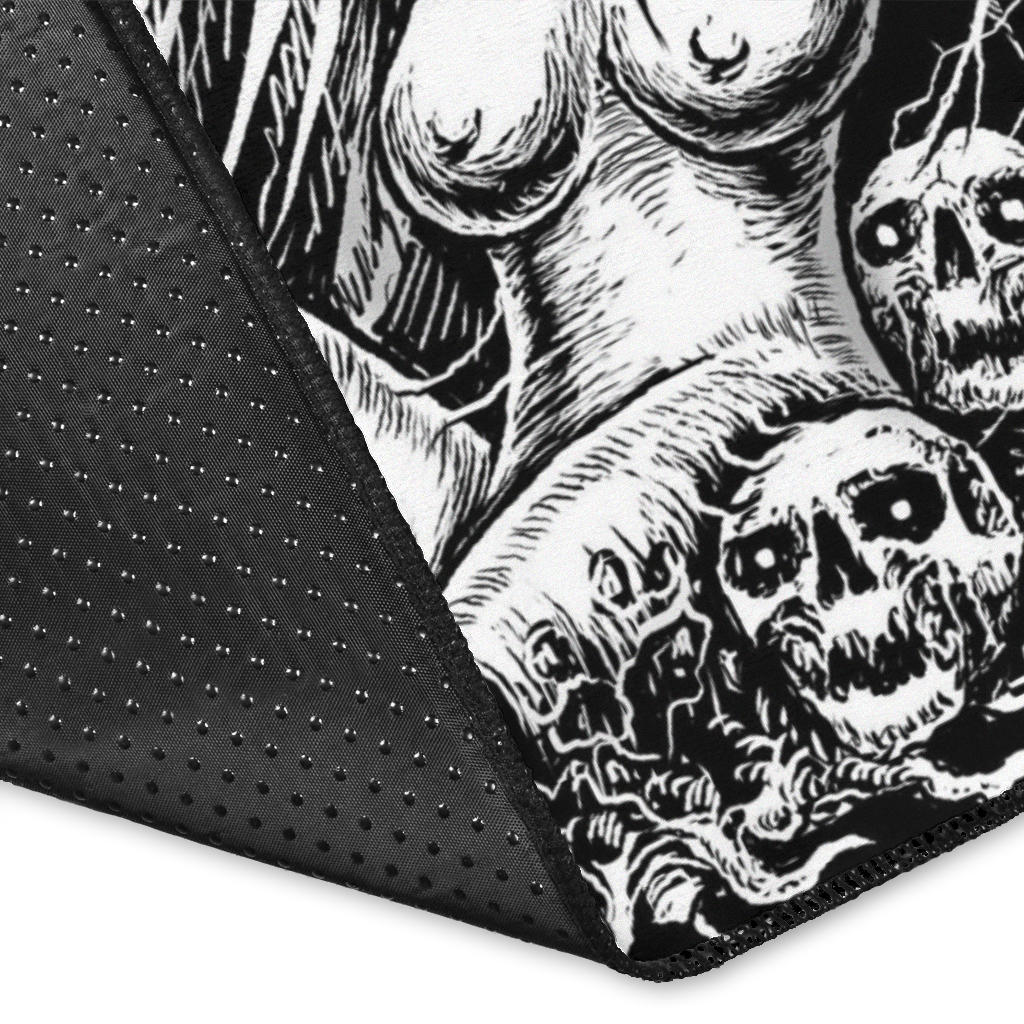Skull Satanic Pentagram Lust Throne Area Rug Black And White Smoke Flame