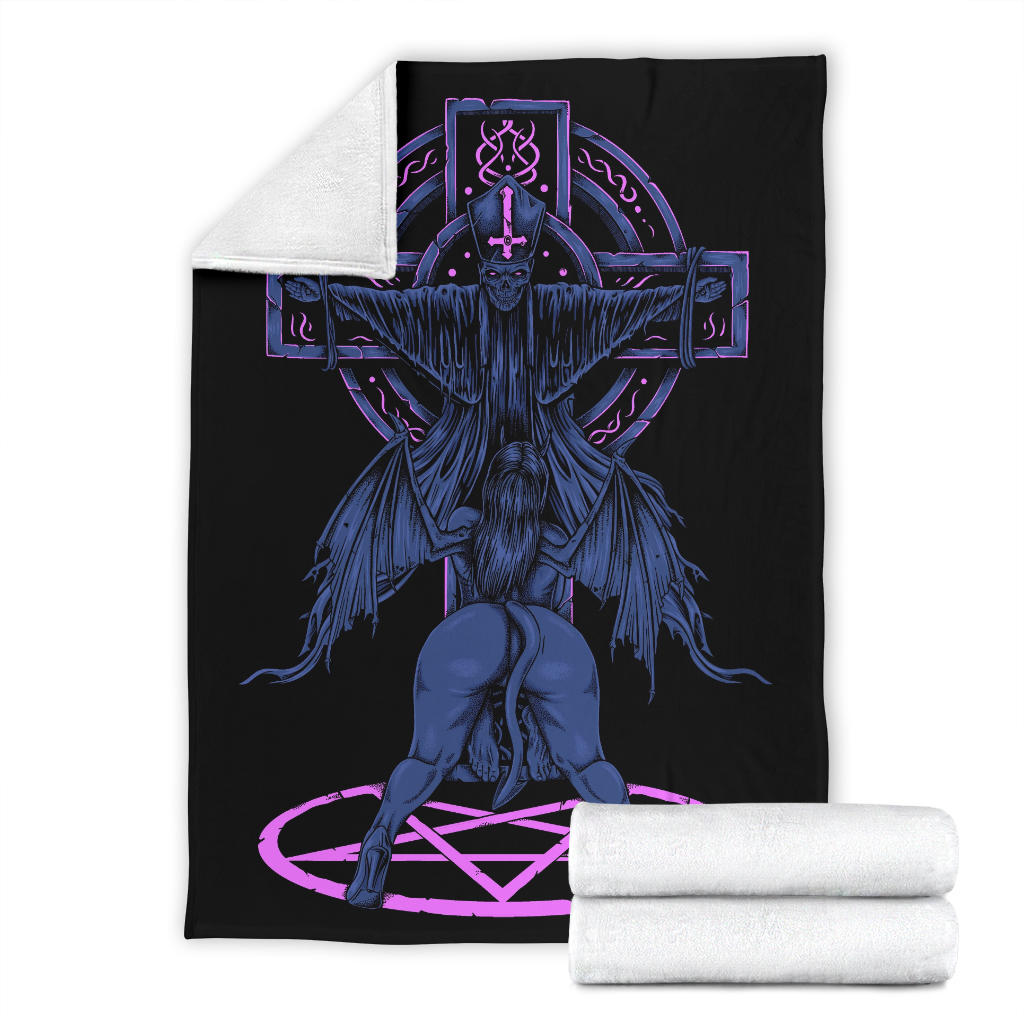 Skull Satanic Pentagram Demon Priest Crucified Blanket Erotic Blue Pink