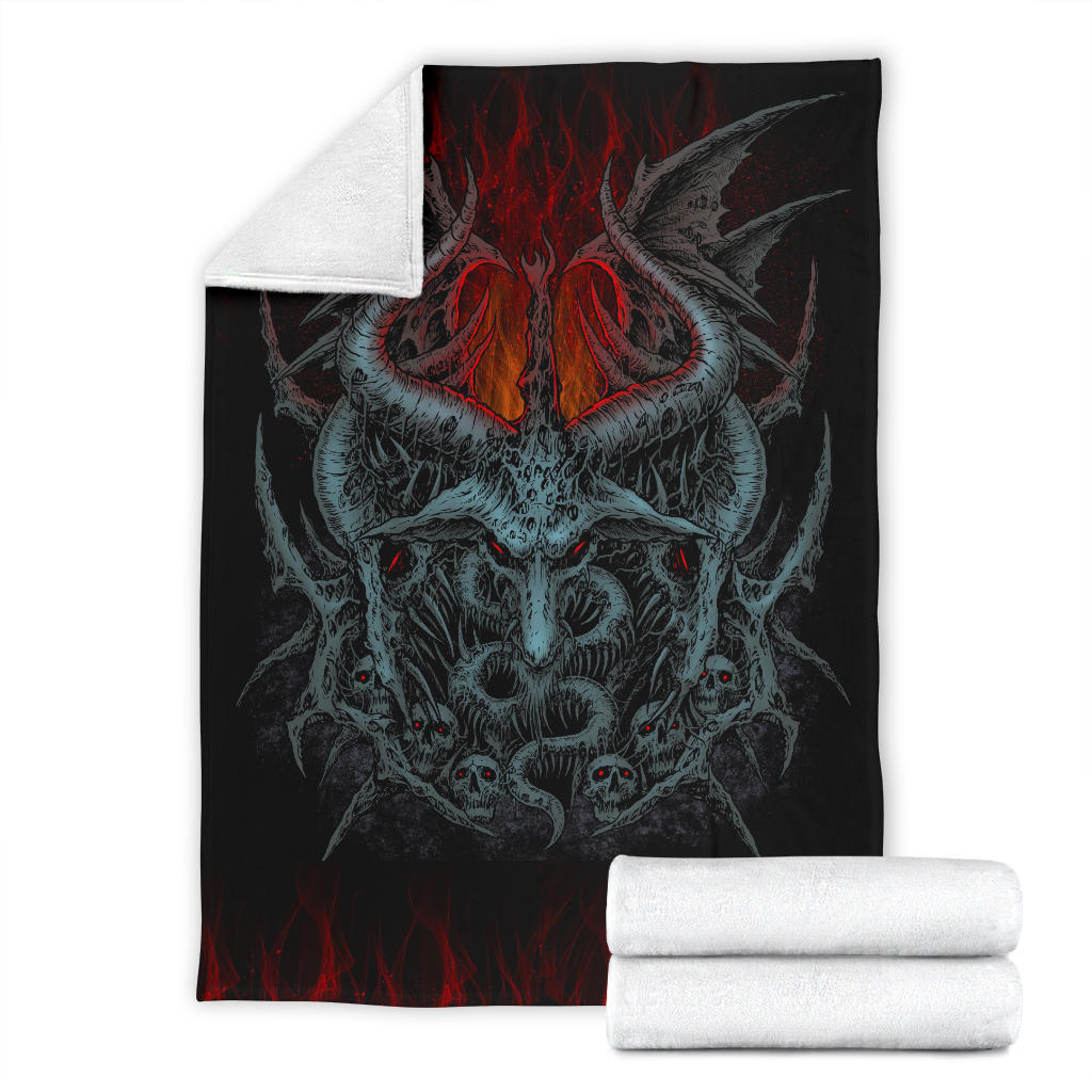 Skull Satanic Goat Demon Wing Flame Version Blanket