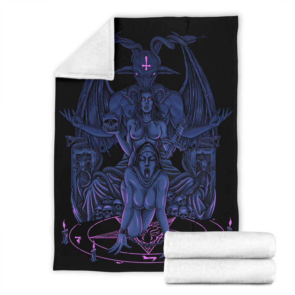 Skull Baphomet Serpent Satanic Pentagram Demon Inception Throne Blanket Sexy Blue Pink