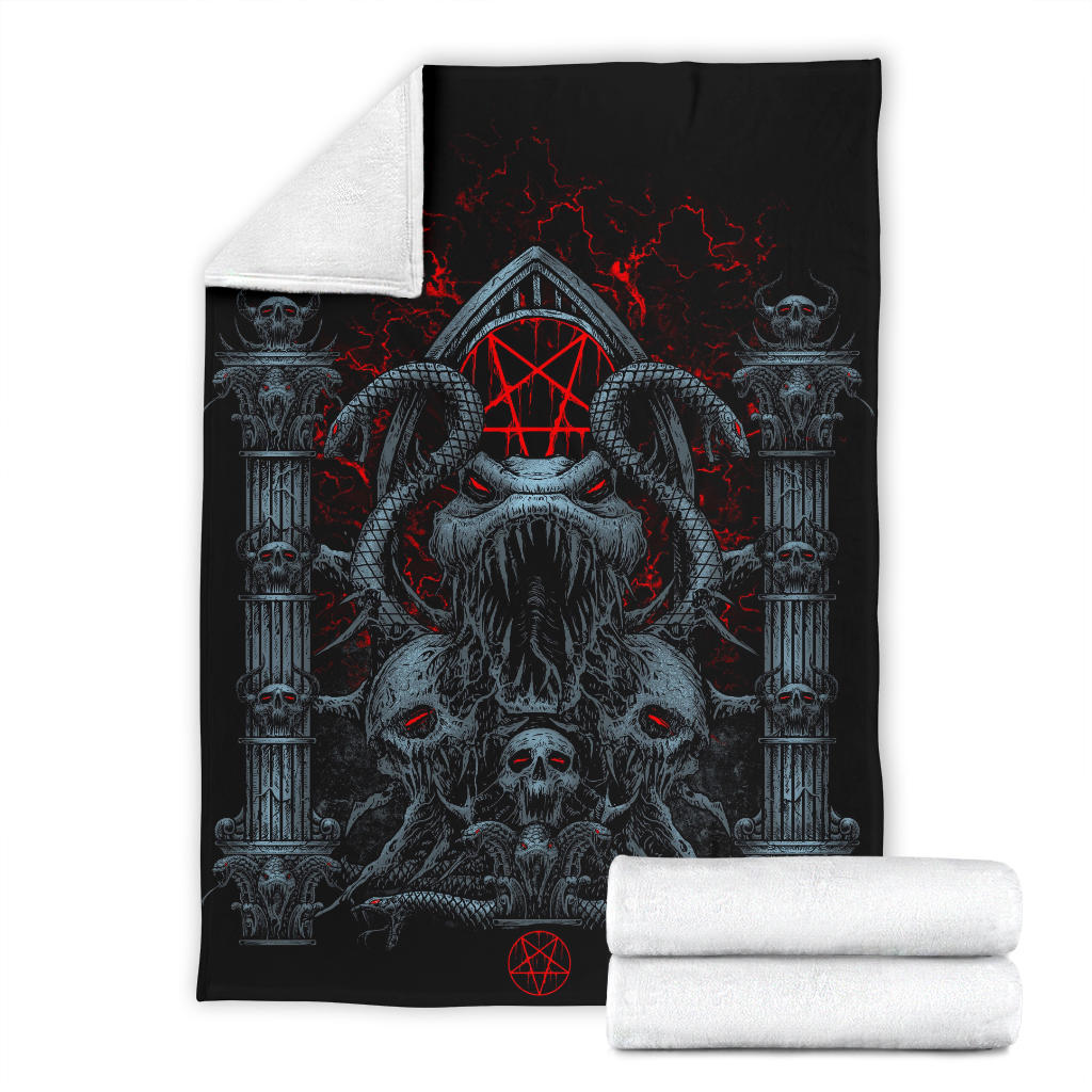 Skull Satanic Pentagram Serpent Gate Blanket Color Version