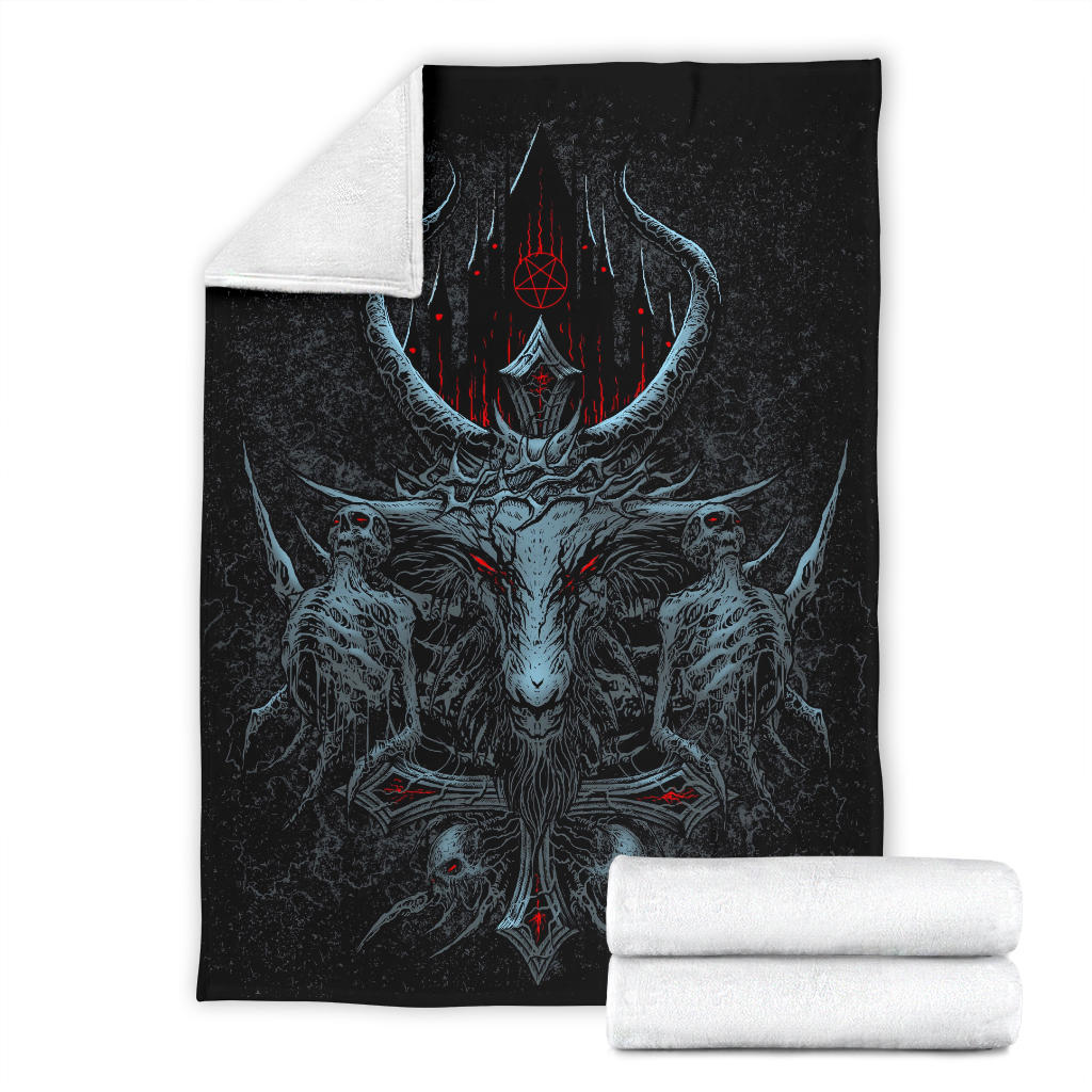Skull Satanic Crowned Goat Satanic Cross Satanic Pentagram Night Church Part 2 Blanket Color Version