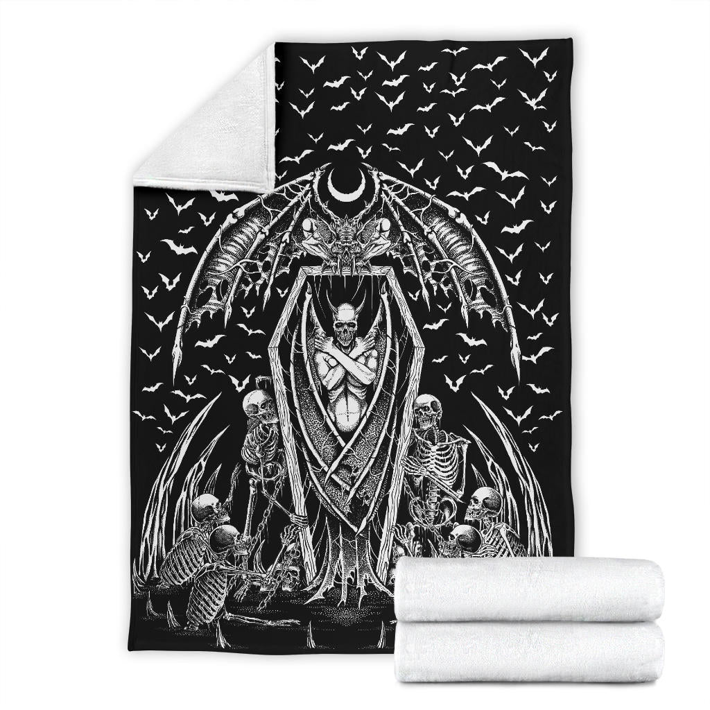 Skull Skeleton Chain Wicked Bat Shroud Blanket Black And White