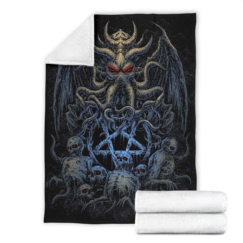 Skull Skeleton Demon Octopus Satanic Pentagram Blanket Night Blue Version