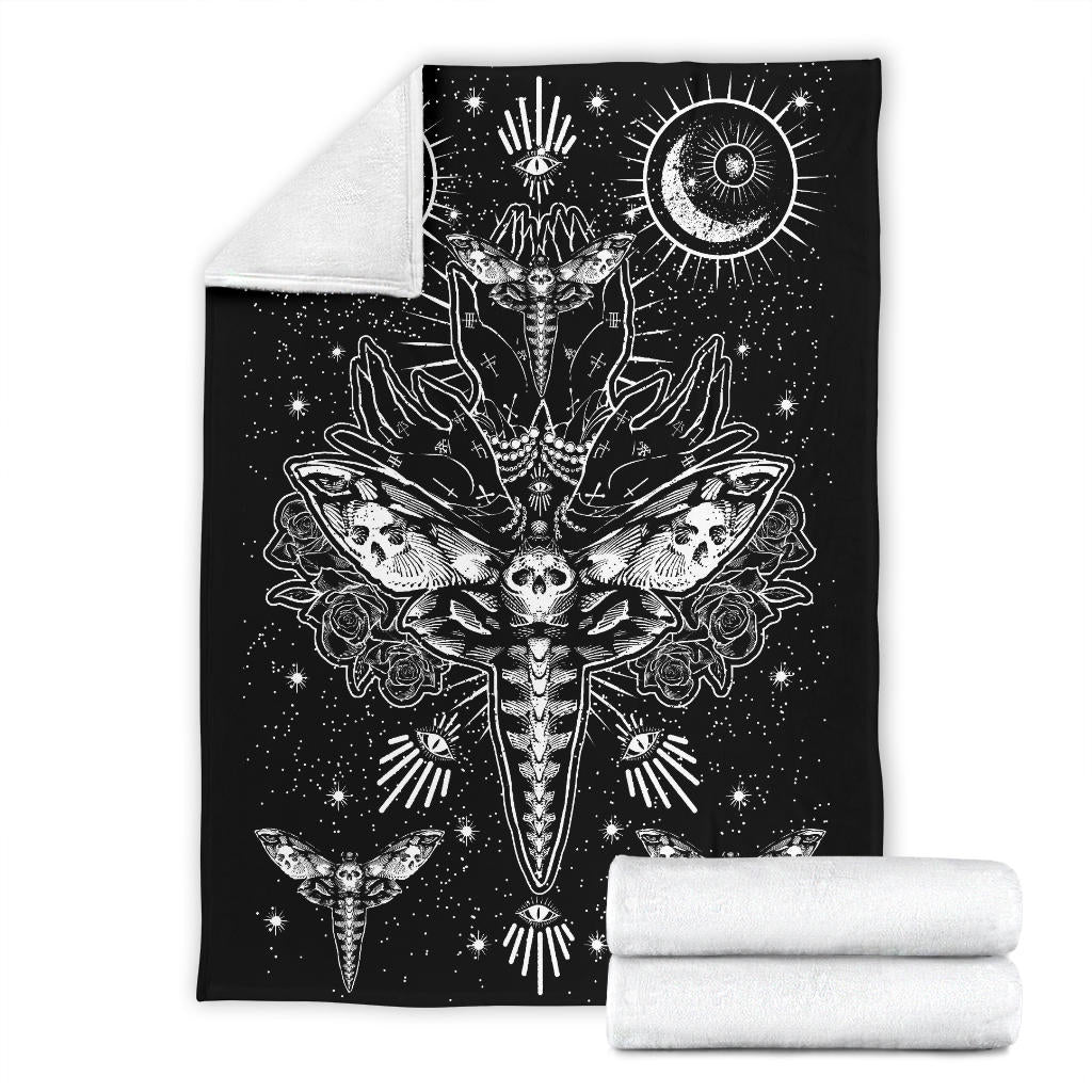 Skull Moth Secret Society Occult Style Blanket Black And White
