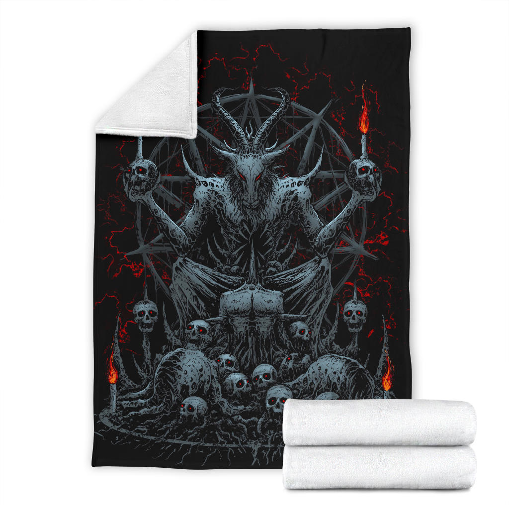 Skull Skeleton Satanic Goat Eternal Impaled Torment Skull Candle Trophy Blanket Color Version