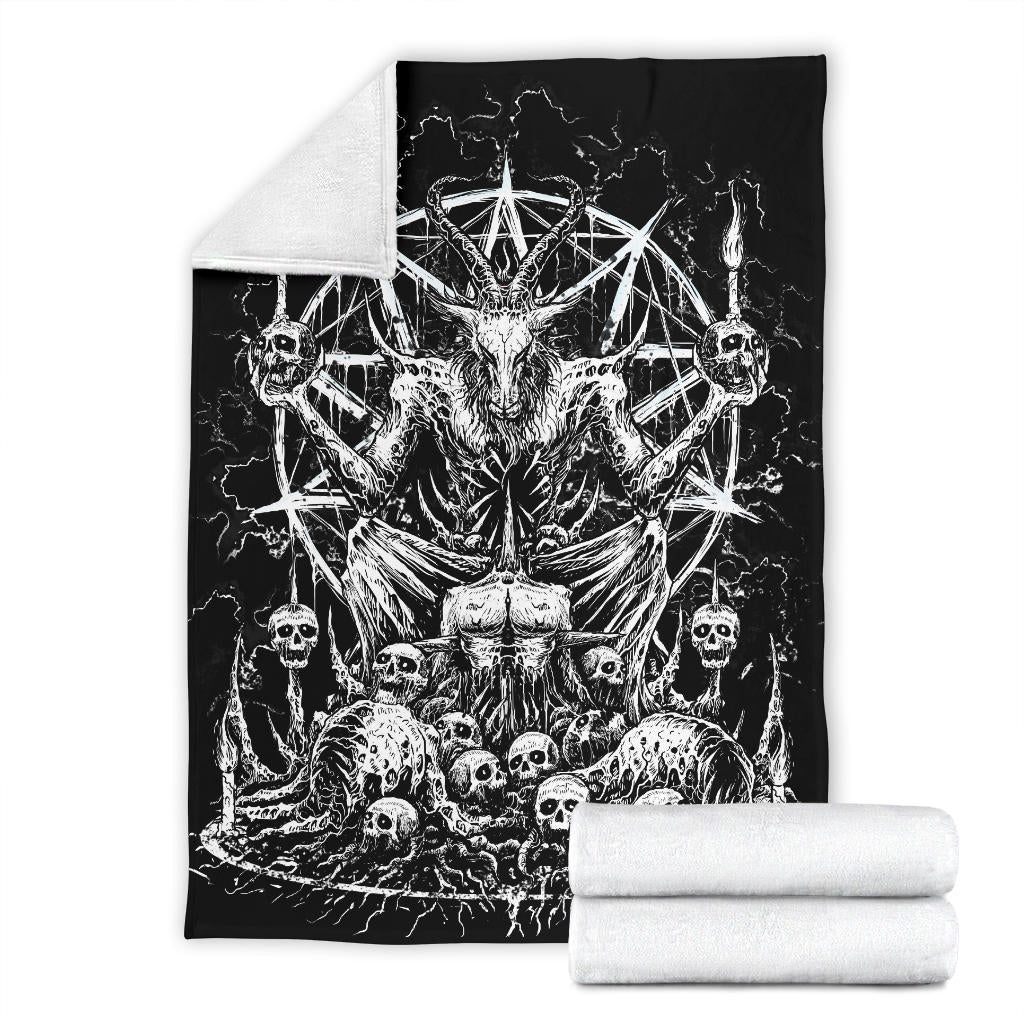 Skull Satanic Goat Eternal Impaled Skull Candle Trophy Blanket All Black And White Version
