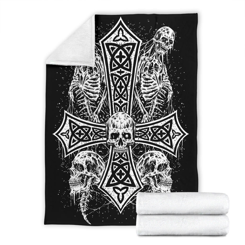 Skull Skeleton Inverted Cross Blanket Version #1 Out Of 4