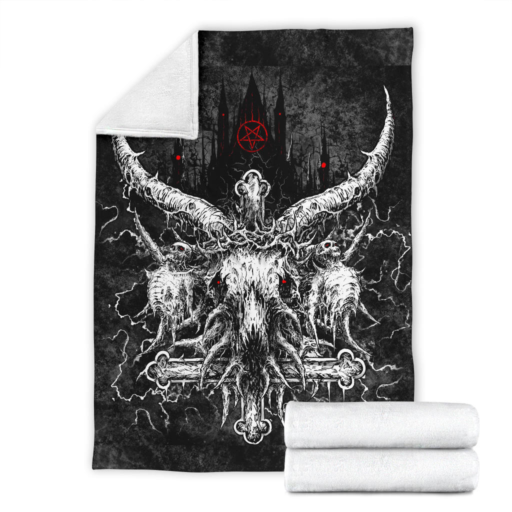 Skull Crowned Satanic Goat Satanic Cross Satanic Pentagram Night Church Blanket Red Pentagram Version