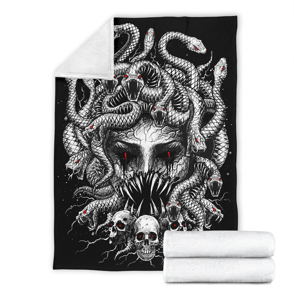 Skull Medusa Demon Goddess Eternal Revenge Of the Injustice Violation Blanket Black And White Red Demon Eye