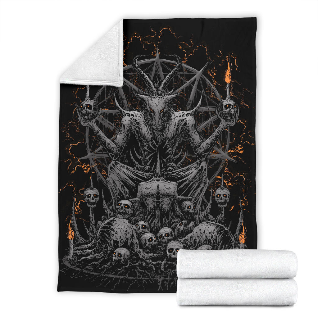 Skull Skeleton Satanic Goat Eternal Impaled Torment Skull Candle Trophy Blanket Silver Version