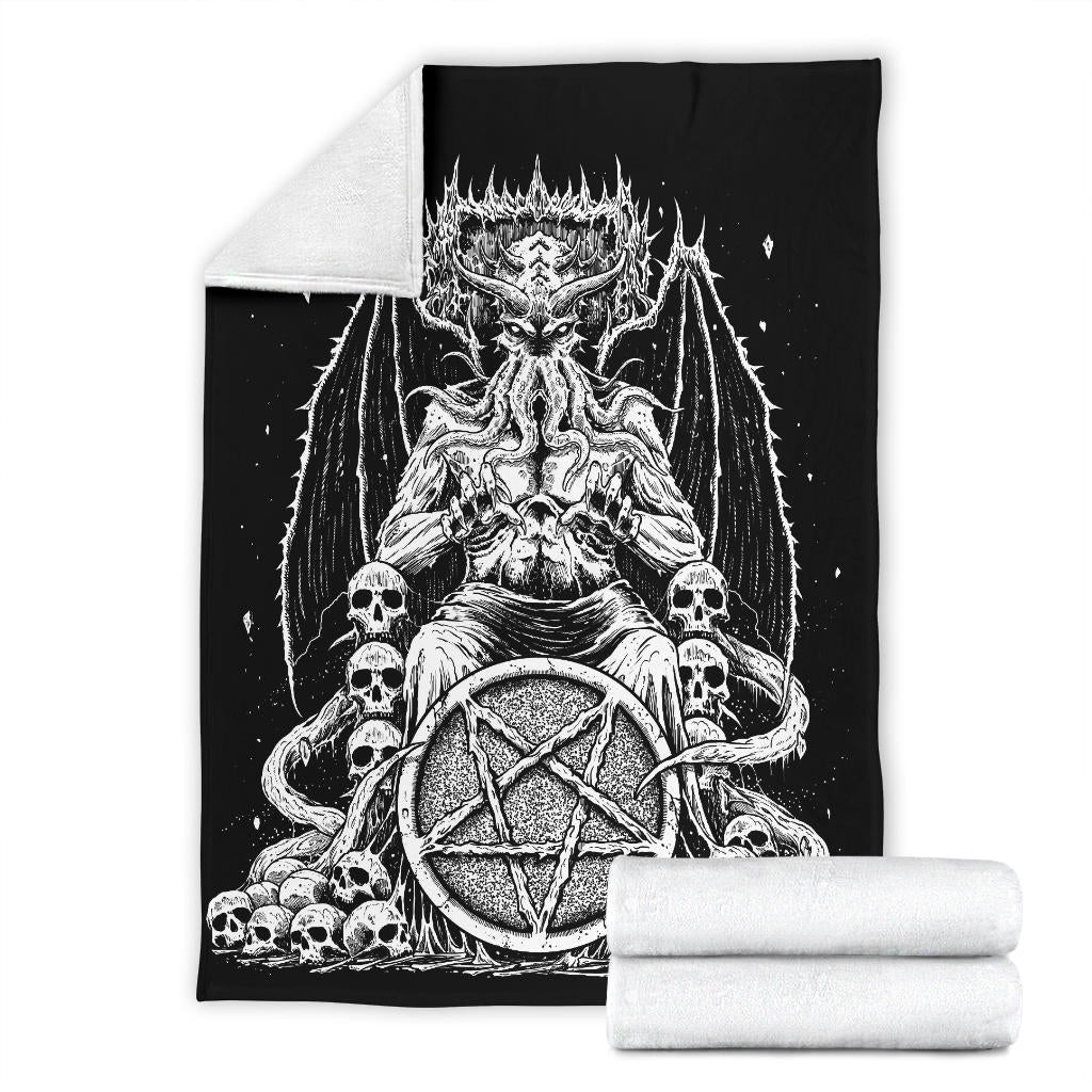 Skull Satanic Pentagram Bat Wing Demon Octopus Skull Throne Blanket