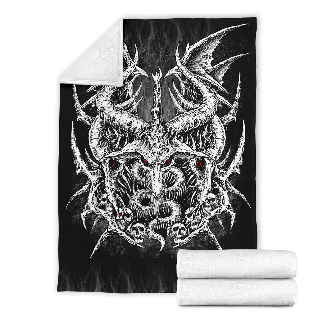Skull Satanic Goat Wing Demon Blanket Black And White Version