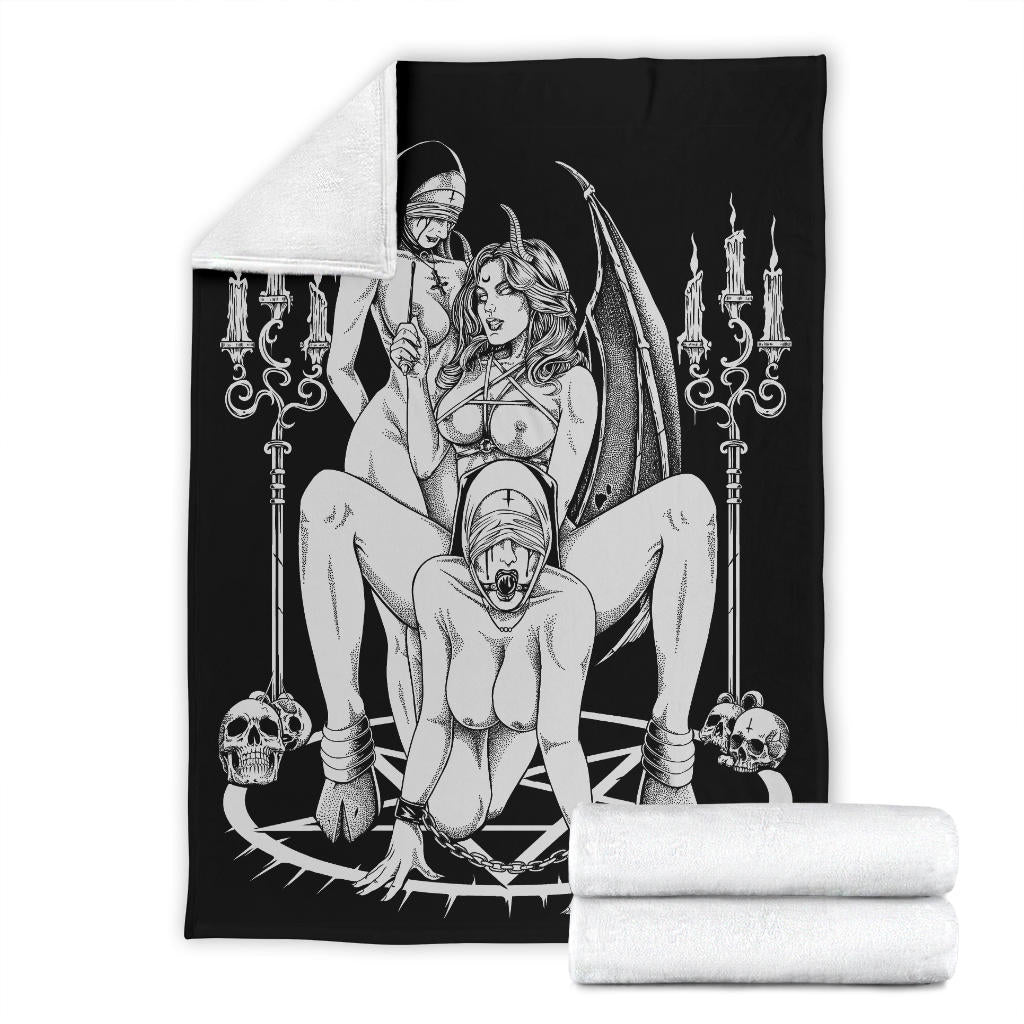 Skull Satanic Pentagram Candle Satanic Cross Erotic Possession Blanket Black And White