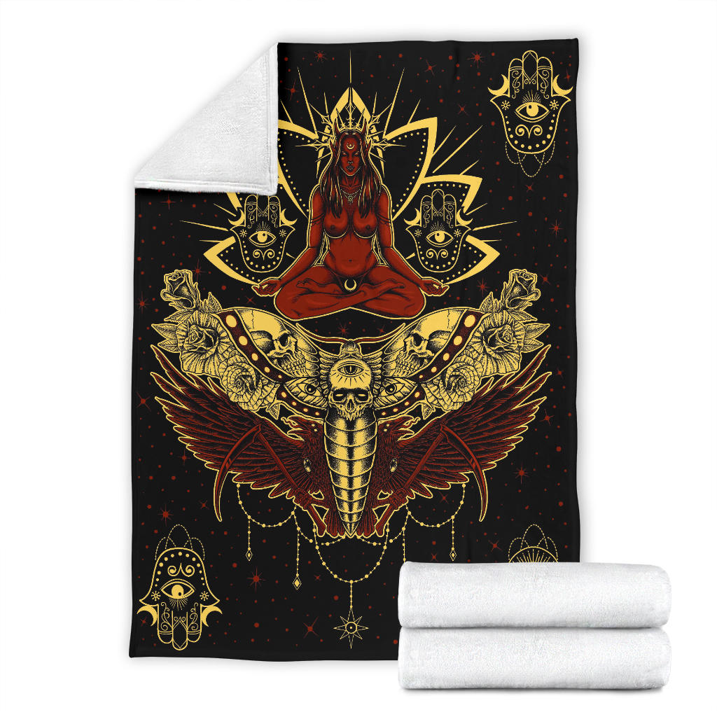 Skull Occult Cyclops Moth Crow Sword Blanket Red And Yellow Version