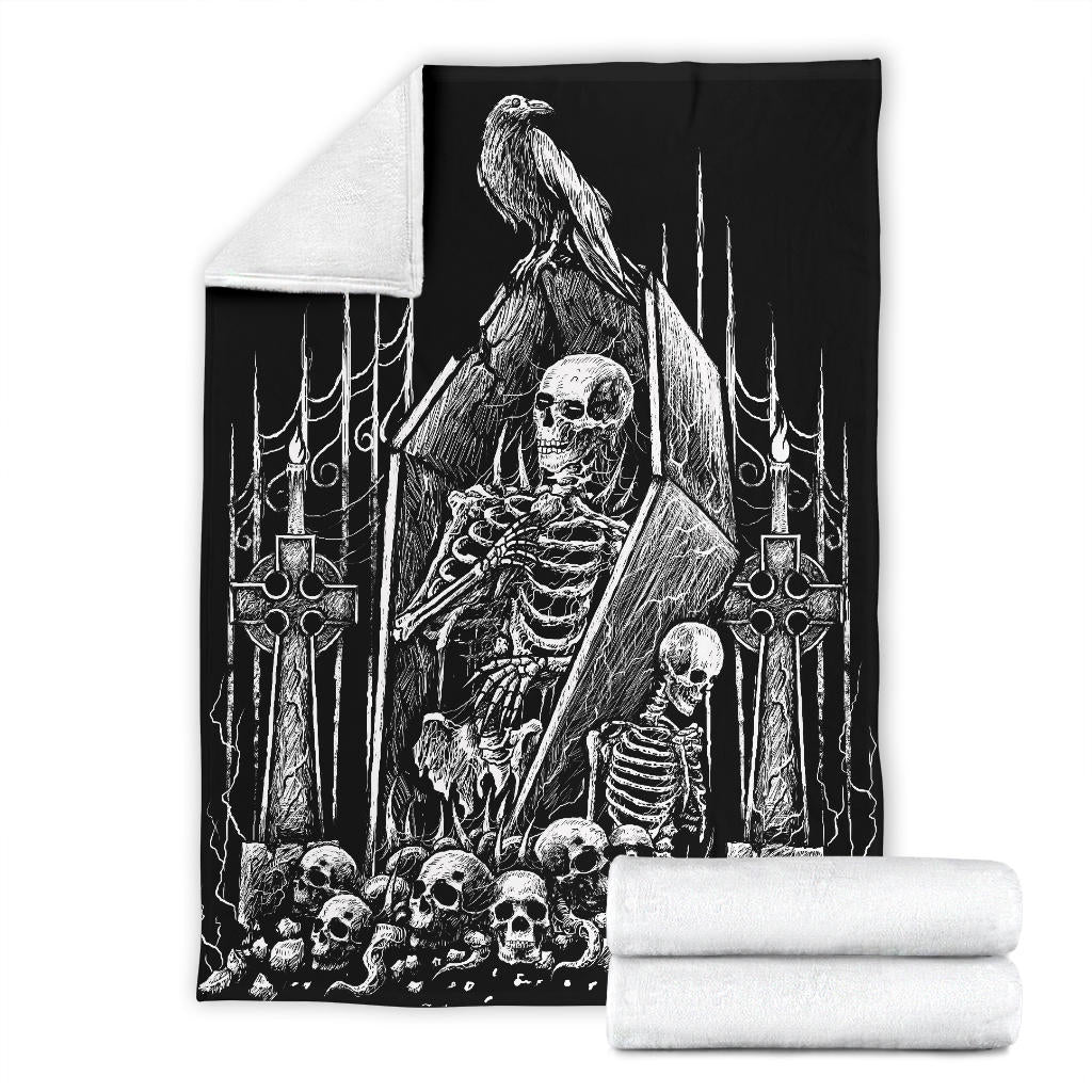 Skull Skeleton Coffin Crow Gothic Blanket