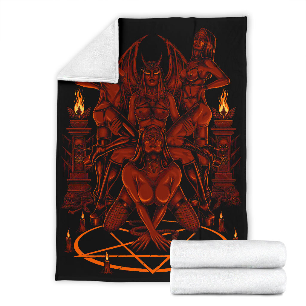 Skull Satanic Pentagram Serpent Impaled Erotic Demon Foursome Blanket Hellfire Color