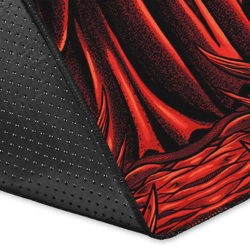 Skull Baphomet Goat Demon Frenzy Area Rug Blood Red – blended extreme