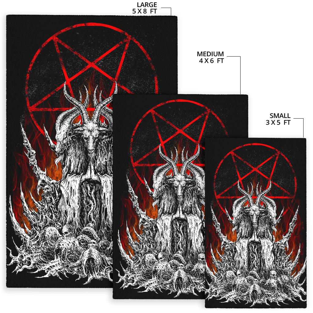 Skull Skeleton Satanic Goat Satanic Pentagram Flame Area Rug Large Flame Print Version