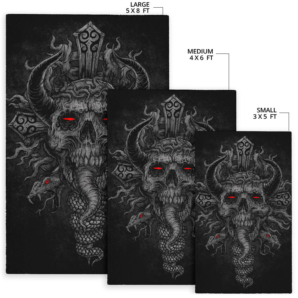 Skull Crowned Demon With Demon Serpents Grey Red Eye Version Area Rug