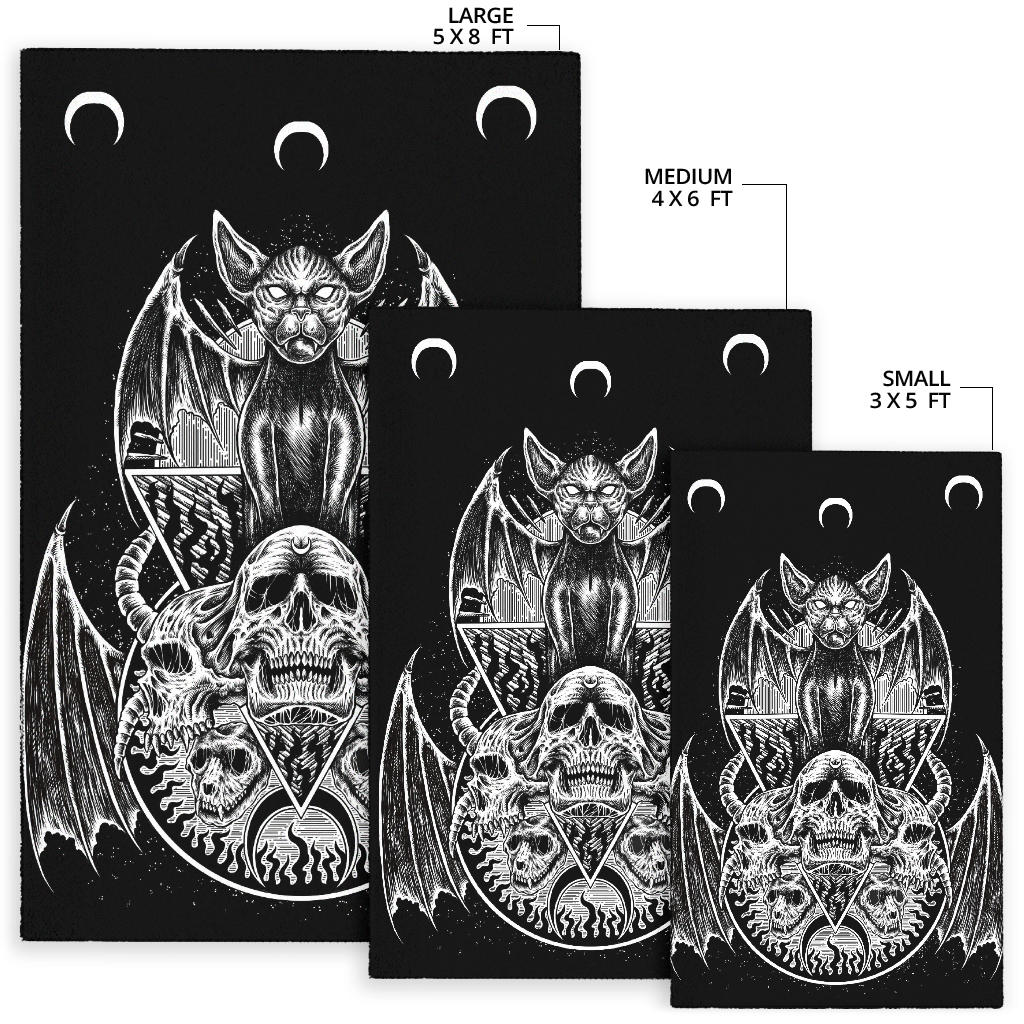Skull Gothic Bat Wing Demon Cat Area Rug