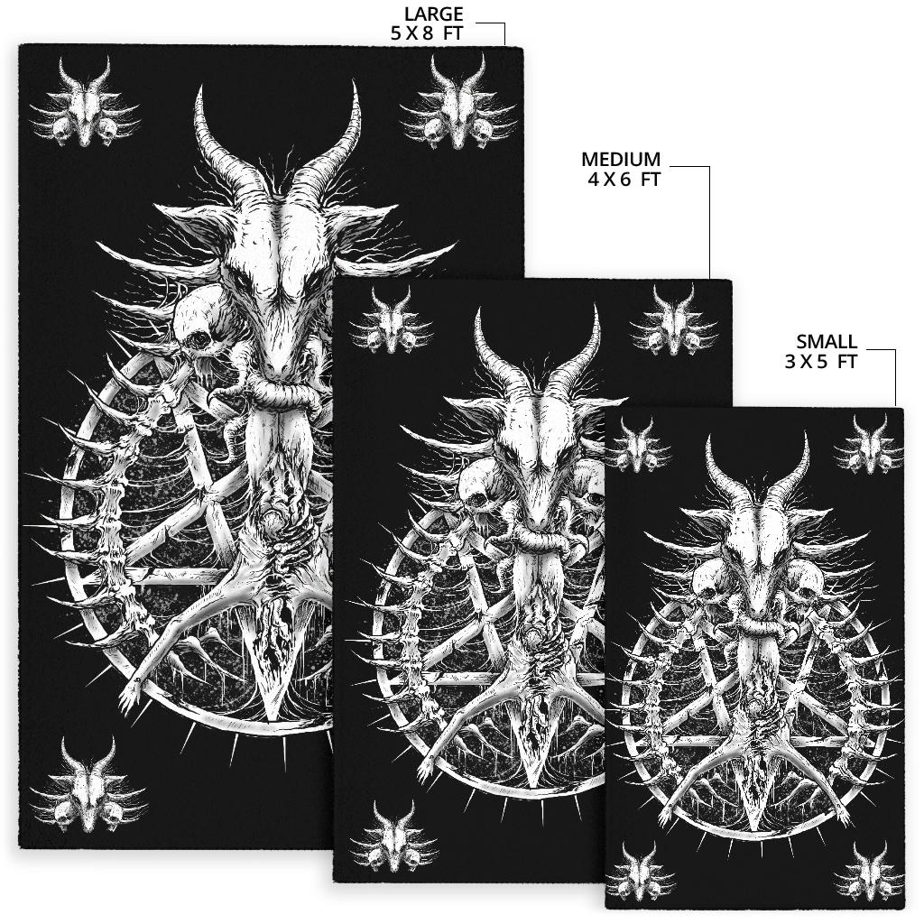 Satanic Skull Inverted Thorn Pentagram Goat Demon Head To Heavy Savior Area Rug